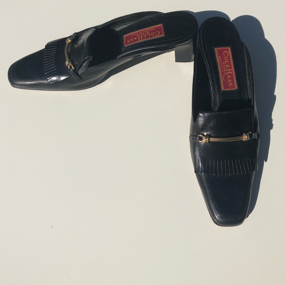 Cole Haan mule with gold hardware